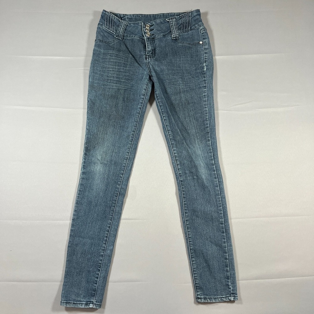 La Bonita Skinny Jeans Womens 7 Blue Denim Cotton Stretch Mid Rise Medium Wash